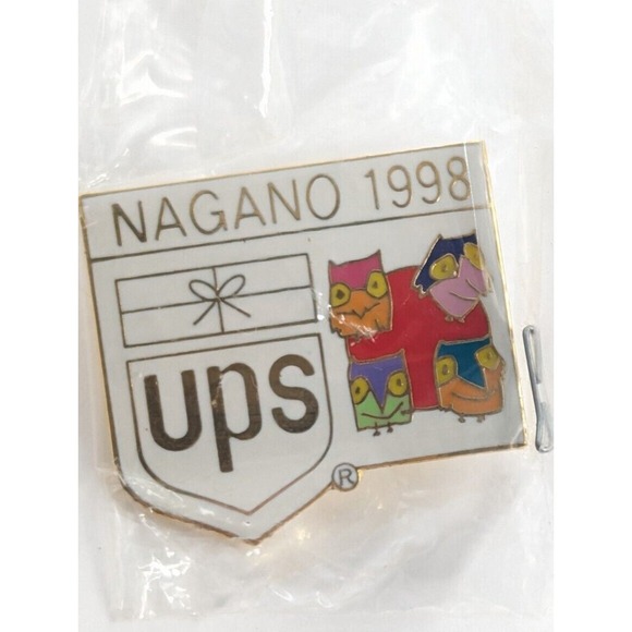 UPS United Parcel Service Logo Nagano 1998 Olympic Mascot Owls Japan Flag Pin - Picture 6 of 6